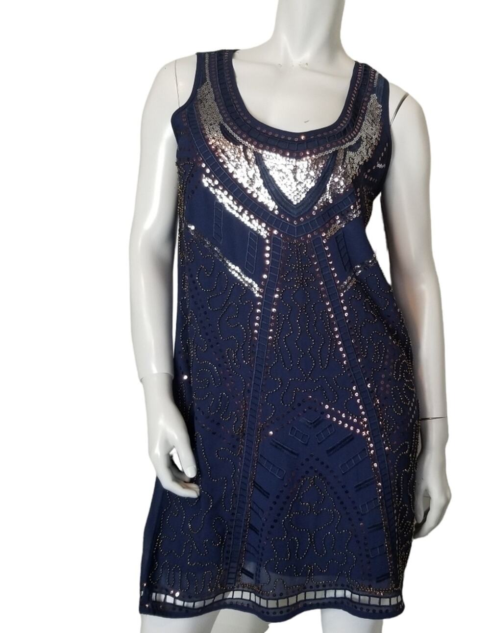 Francesca's Collections SZ Medium Alya Navy Copper Sequin Slip Dress Midnights